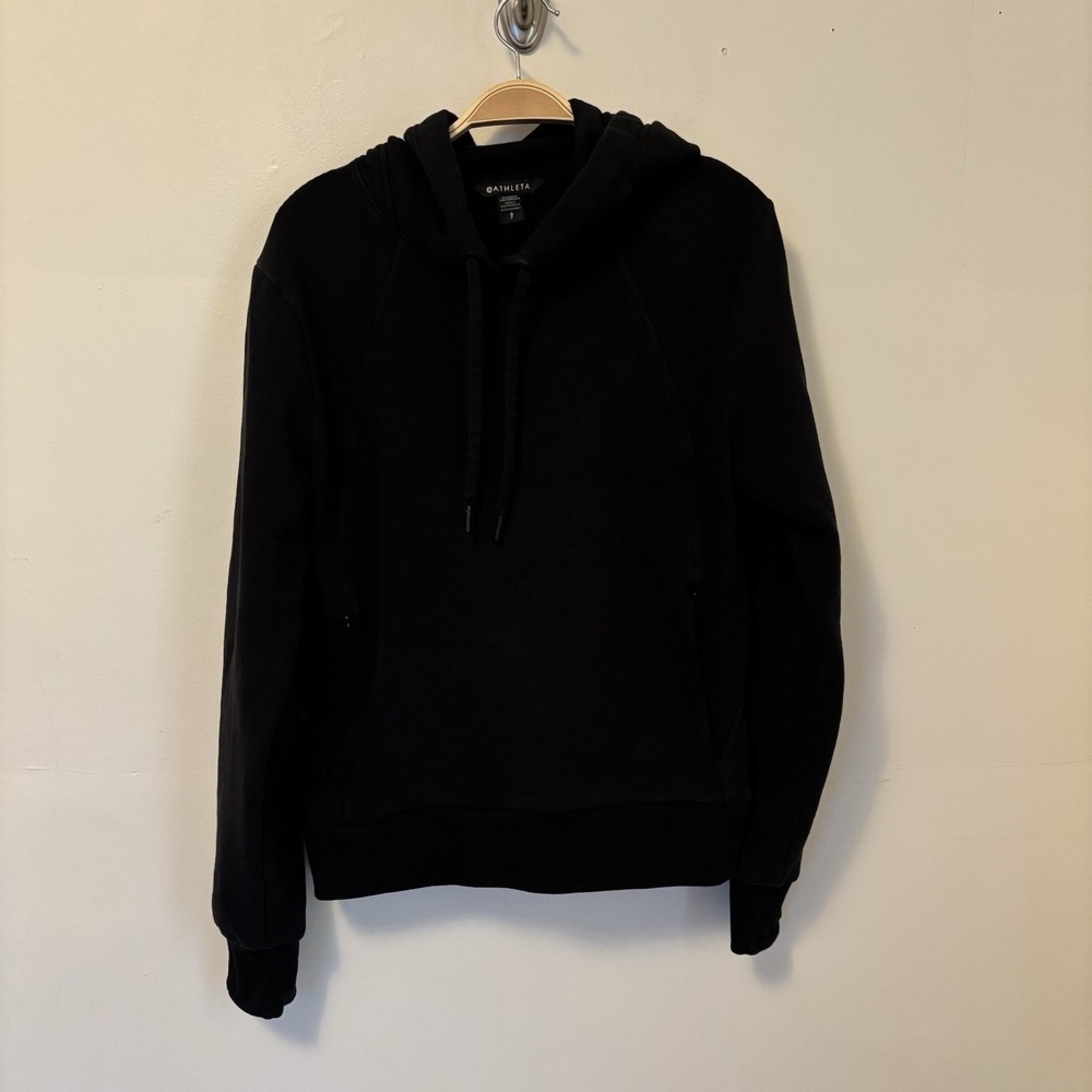 Athleta Retroplush Hoodie Sweatshirt Black Small Pullover Hooded Layer